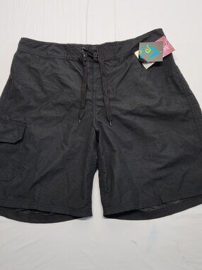 Kanu Surf Womens Marina  Board Shorts 1X Swimwear Cargo UPF 50+ Black NWT